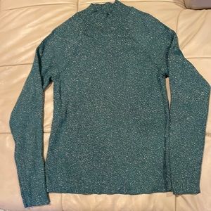 Green and gold ribbed metallic mock turtleneck